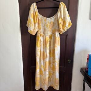 NLT No Less Than | Yellow Floral Puff Sleeve Cottagecore Midi Dress | 2XL